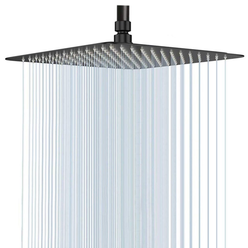 GGStudy 16 Inch Square Stainless Steel Shower Head Rain Style Large Shower Head Matte Black High Pressure - Image 1